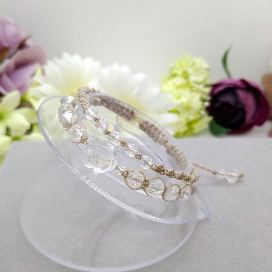 Pulsera de macramé con piedras naturales ◆ Rosa de cristal ◆ Cuarzo iris (cristal arcoíris), Hecho a mano, Accesorios (para mujeres), otros