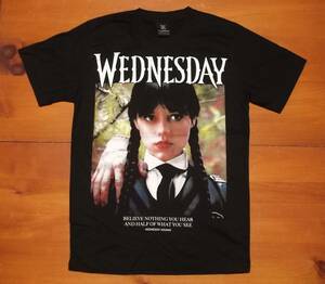 新品 【Wednesday】ウェンズデー・アダムス 両面 プリント Tシャツ 黒 M // ジェナオルテガ ドラマ アダムスファミリー ティムバートン