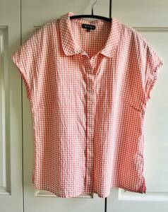  Indivi /INDIVI* shirt / short sleeves shirt / no sleeve / French sleeve * orange * silver chewing gum check * size 38/M