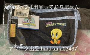 未使用 当時物　 TWEETY トゥイーティー　ペンケース 布 ラウンドポーチ ブルー デニム 1998年 LOONEY TUNES レトロ 入手困難 タグ付き