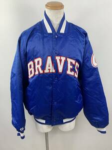 132-KM2299-120: Majestic Atlanta Braves スタジャン ブルー Lサイズ 00s マジェスティック 古着 ナイロン ジャケット