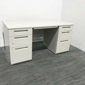  office desk with both sides cupboard W1400mm Inaba gray * used DR-857115B