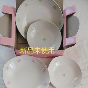 新品 Afternoon Tea living お皿 4枚セット カレーパスタプレート サラダボウル 花柄 日ピンク グリーン