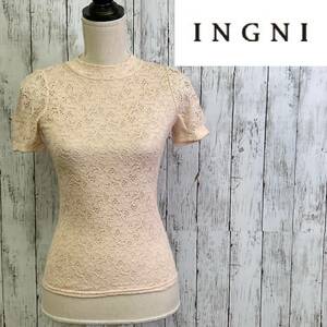 INGNI* wing *S*H/N race /T short sleeves pink beige * size M