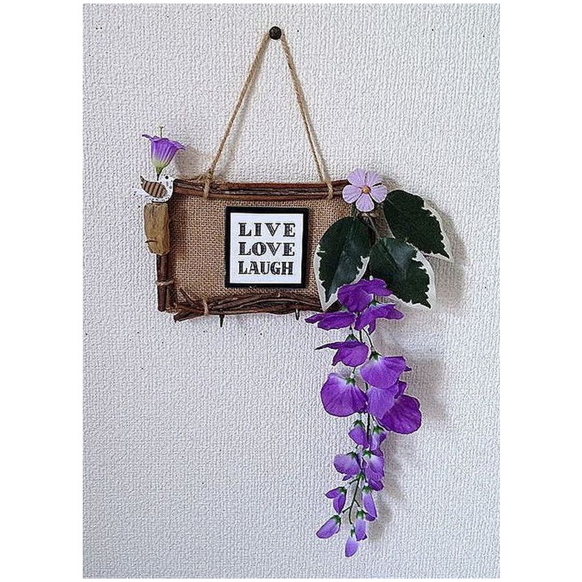 Fake green & flowers Small bird message board Accessory hanger, key hook, etc. ♪ Wall decoration LIVE LOVE LAUGH, handmade works, interior, miscellaneous goods, panel, tapestry