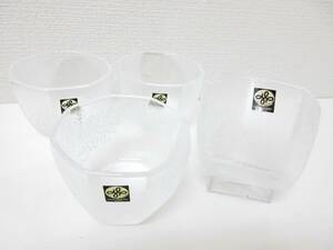 未使用品■HOYA クリスタルガラス 小鉢 デザートカップ アイスクリームカップ 器 八角形 ４客セット 管理1806 L-3