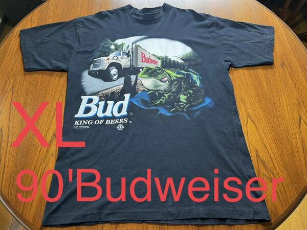 貴重！90'vintage Budweiser Tシャツ　ヴィンテージ バドワイザー　ビンテージ 企業物　ビール　部分爬虫類　フロッグ