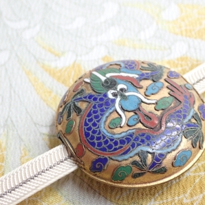 B488 帯留め 七宝 龍図/鳳凰図 丸型 紐通し レトロ/和装小物/着物 Japanese Kimono Jewelryの画像8