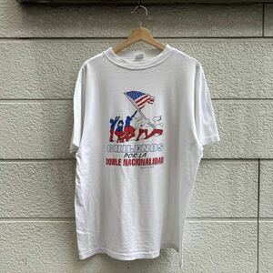 80s 90s ロシア製 プリントTシャツ 白 ホワイト 星条旗 チリ RUSSIA アメリカ古着 ユーロ古着 vintage ヴィンテージ Mサイズ 半袖Tシャツ