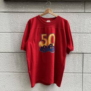 80s USA製 赤 フットボールTシャツ 半袖Tシャツ レッド mayo spruce メイヨースプルース スプルース アメリカ製 古着 vintage ヴィンテージ
