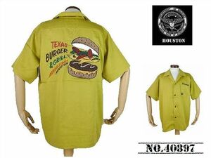 【送料無料 40%OFF】HOUSTON ヒューストン 刺繍ボウリングシャツ (ボーリングシャツ) 「BURGER」柄 NO.40897 MUSTARD_Mサイズ