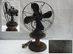  Vintage * Shibaura factory electric fan 6067 / rotation wooden pcs * electrification OK Toshiba Tokyo Shibaura electric in dust real retro antique retro consumer electronics 120