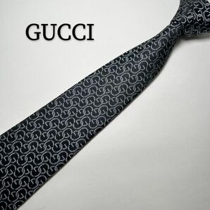 グッチ GUCCI ネクタイ シルク ブラック ロゴ シック ハイブランド レギュラー ロゴグラム USED 黒 絹