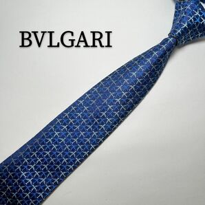 ブルガリ BVLGARI ネクタイ シルク ブルー 最高級 ハンドメイド　セブンフォールド 総柄 クール ハイブランド 青 絹