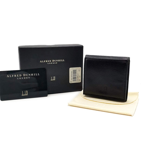 送料無料 超美品 ダンヒル DUNHILL 財布 コインケース 小銭入れ 三つ折り ボックス型 BOX型 レザー 仏製 黒系 メンズ