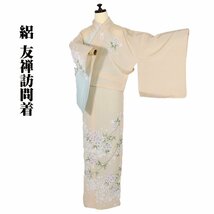 絽 訪問着 正絹 オレンジ グリーン 桜 トールサイズ LLサイズ ki28053 新品 夏着物 盛夏 レディース シルク 7月8月シーズン 送料無料_画像1