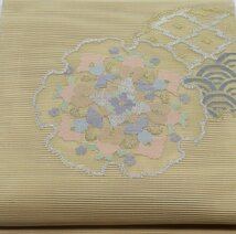 絽綴れ 名古屋帯 正絹 茶色 花菱 雪輪 松皮菱 青海波 N2507 美品 Lサイズ 夏帯 レディース シルク 6月7月8月9月 送料無料_画像3