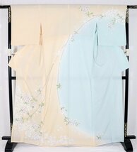 絽 訪問着 正絹 オレンジ グリーン 桜 トールサイズ LLサイズ ki28053 新品 夏着物 盛夏 レディース シルク 7月8月シーズン 送料無料_画像4