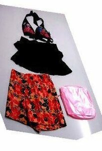 #N02-719-2P9 number M swimsuit + pareo skirt + pink. case!! total 3 points collection exhibition!!