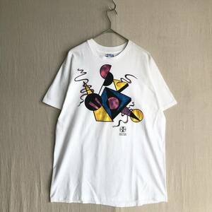 USA製 90s Hanes Tシャツ / XL コットン ホワイト プリント イラスト アート デザイン 半袖 ビンテージ T3-05106-9332 sale