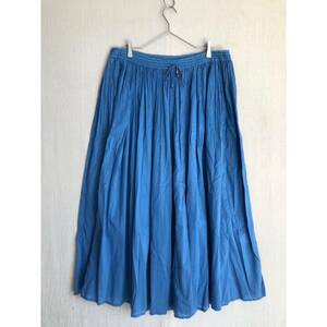インド製 USA vintage ギャザー スカート / レディース M コットン ブルー イージー ロング ビンテージ P3-05013-9277
