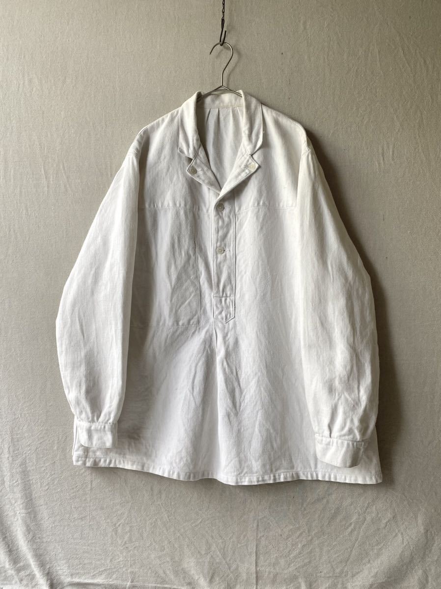 50s French vintage ブッチャー ジャケット /肉厚リネン プルオーバー