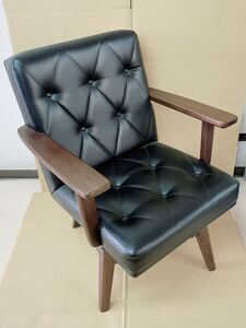 TOYO FURNITURE トーヨーファニチャー トーヨー 東洋 ファニチャー ソファ チェア 椅子 回転式 木製 革 黒 1円スタート 1円 【現状品】 A