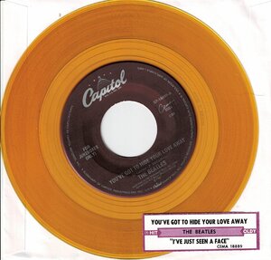 ビートルズTHE BEATLES 1996年US盤 7インチシングルCrear Orange『YOU'VE GOT TO HIDE YOUR LOVE AWAY』ジュークボックス専用 曲目カード付