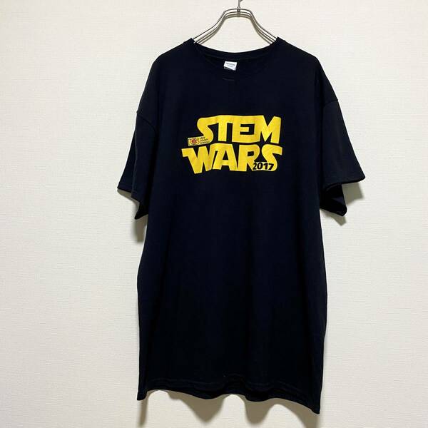 アメリカ古着　パロディ　STEM WARS 半袖Tシャツ　プリント　XLサイズ　ビッグサイズ　コットン　ブラック　【J625】