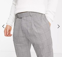 【新品 超激安！】 英国購入 トップマン Topman taper check trouser in stone with pleat W34 L30_画像3