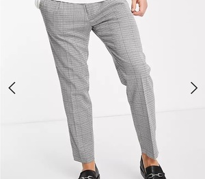 【新品 超激安！】 英国購入 トップマン Topman taper check trouser in stone with pleat W34 L30