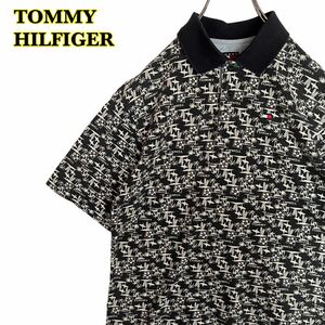 TOMMY HILFIGER トミーヒルフィガー　半袖ポロシャツ　総柄　紺　レディース　Mサイズ　【AY1186】