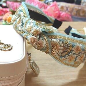 インド刺繍リボン ターバン風カチューシャ パステルグリーン