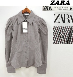 未使用品 /S/ ZARA チェック長袖シャツ レディース タグ カジュアル トップス パワーショルダー パワショル フェミニン 大人可愛い ザラ