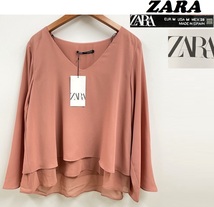 未使用品 /M/ ZARA ピンク 長袖フレアブラウス レディース タグ カジュアル トップス 通勤 フェミニン 大人可愛い ガーリー デイリー ザラ_画像1