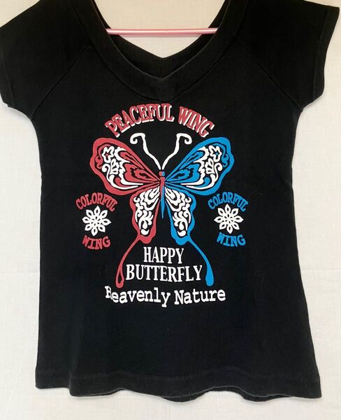半袖Tシャツ ブラック 黒 バタフライ プリント