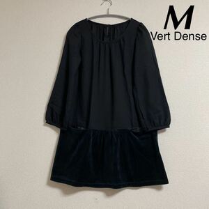 美品 Vert Dense トップス チュニック 2 ブラック 無地 シンプル ナチュラル 黒 M ヴェールダンス スパンコール ポケット付き