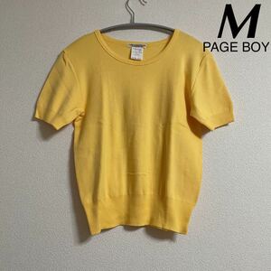 新品 難有 PAGE BOY 半袖 トップス M 未使用 イエロー 黄色 綿100% コットン サマーニット ニット 中学生 高校生 女の子 無地 シンプル