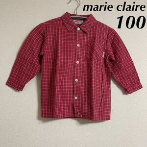 marie claire 長袖シャツ 100 レッド系 赤 チェック キッズ 習い事 レッスン ピアノ 女の子 アリークレール 日焼け防止 対策 冷房対策