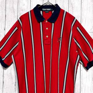 ポロゴルフ ラルフローレン Ralph Lauren POLO GOLF ストライプシャツ ポロシャツ 半袖シャツ メンズ ロゴ コットン100% Lサイズ 3‐441