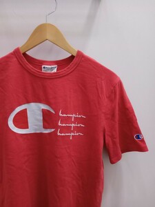 ★E081 Champion 半袖Tシャツ ロゴプリントTシャツ スポーツ 刺繍 サイズM 赤 