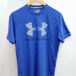 ★F005 UNDER ARMOUR アンダーアーマー 半袖Tシャツ カラーTシャツ ロゴ スポーツ サイズS 青系 の画像2