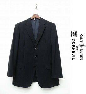 J264/ CHAPS RALPH LAUREN DORMEUIL ドーメル テーラードジャケット ブレザー ストライプ 3つボタン 背抜き サイドベンツ XL 濃紺 春秋