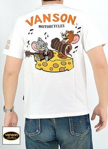 vanson×TOM＆JERRYコラボ 天竺半袖Tシャツ◆vanson ホワイトXXLサイズ TJV-2328 バンソン ヴァンソン トムとジェリー 刺繍 バイカー