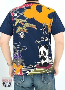 熊猫こいこい半袖Tシャツ◆PANDIESTA JAPAN ネイビーMサイズ 523213 パンディエスタジャパン パンダ 刺繍 和柄
