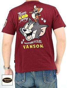 vanson×TOM＆JERRYコラボ 天竺半袖Tシャツ◆vanson ワインXLサイズ TJV-2325 バンソン ヴァンソン トムとジェリー 刺繍 バイカー