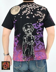 EVANGELION×錦 枝垂れ桜綾波半袖Tシャツ◆錦 ブラックMサイズ 523218 エヴァンゲリオン 綾波レイ 和柄 和風 さくら 刺繍