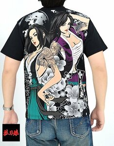 抜刀娘 二女阿吽半袖Tシャツ◆抜刀娘 B色Mサイズ 232059 和柄 和風 花魁 姉御 着物