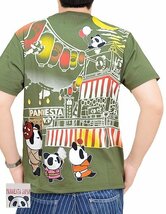 盆踊りパンダ半袖Tシャツ◆PANDIESTA JAPAN カーキMサイズ 582216 パンディエスタジャパン 和柄 和風 刺繍_画像1