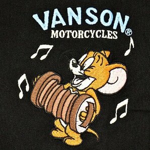 vanson×TOM＆JERRYコラボ 天竺半袖Tシャツ◆vanson ブラックXLサイズ TJV-2328 バンソン ヴァンソン トムとジェリー 刺繍 バイカーの画像3